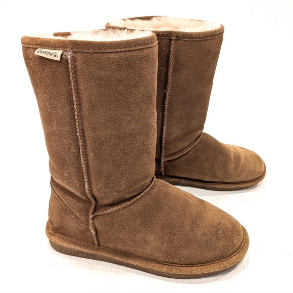 BearPaw Shoes - BEARPAW Emma Chestnut Tan Suede Sheepskin Fur Lined Cozy Tall Boots size 9